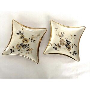 Lot of 2 Ashtray Trinket Dish W. Germany Bavaria Roslyn White Black Gold Floral